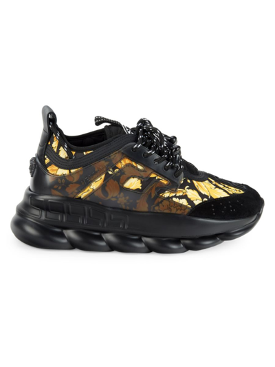 Shop Versace Men's Print Platform Sneakers In Gold Black