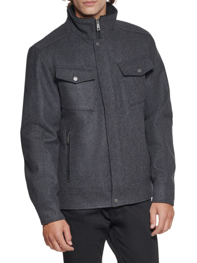 Kenneth Cole Men's Textured Wool Sherpa Inner Collar Jacket In Charcoal