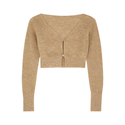 Shop Jacquemus Le Cardigan Alzou Cropped Mohair-blend Cardigan, Cardigan In Light Brown