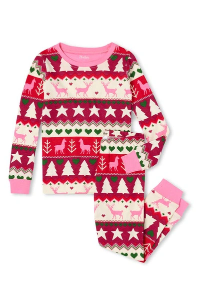 Shop Hatley Kids' Fair Isle Fitted Organic Cotton Two-piece Pajamas In Sachet Pink