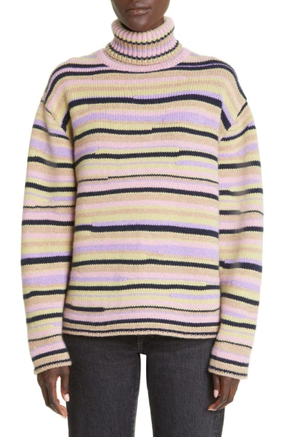 Shop The Elder Statesman Oversize Horizon Loom Turtleneck Cashmere Sweater In Multi