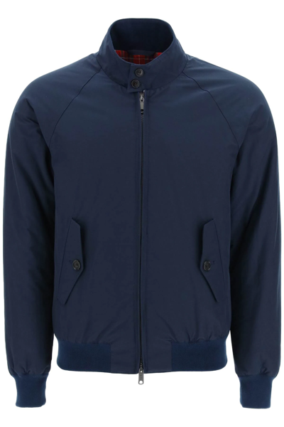 Baracuta High Collar Jacket With Ribbed Cuffs And Hem In Blue