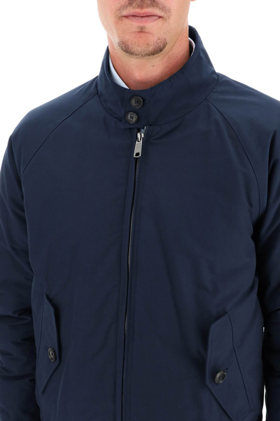 Baracuta High Collar Jacket With Ribbed Cuffs And Hem In Blue