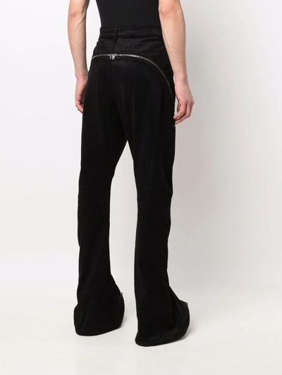 Shop Rick Owens Bolan Zip-detail Flared Corduroy Trousers In Black