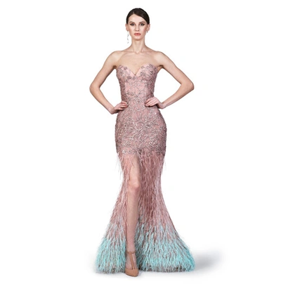 Shop O'blanc Feathered Slit -gown