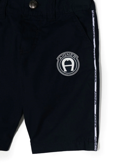 Shop Aigner Logo-patch Cotton Shorts In Blue