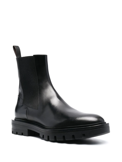 Shop Santoni Lug-sole Leather Chelsea Boots In 黑色