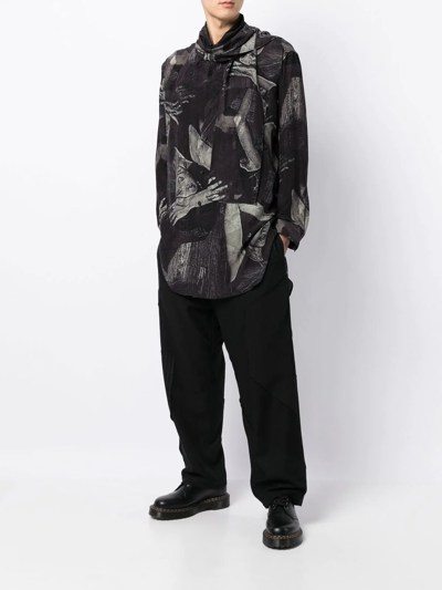 Shop Yohji Yamamoto Abstract-print Long-sleeve Shirt In Black