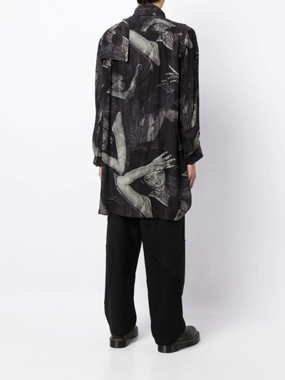 Shop Yohji Yamamoto Abstract-print Long-sleeve Shirt In Black
