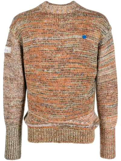 Shop Ader Error Textured-knit Crew-neck Jumper In 橘色