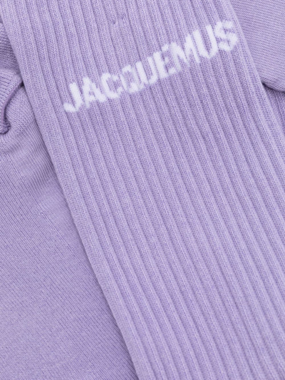 Shop Jacquemus Les Chaussettes  Logo-intarsia Socks In Purple