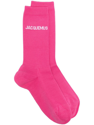 Shop Jacquemus Les Chaussettes  Logo-intarsia Socks In 粉色