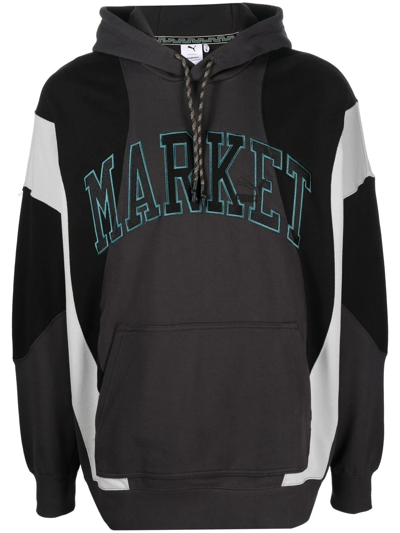 Shop Puma X Market Colour-block Drawstring Hoodie In 黑色