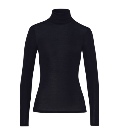 Shop Hanro Wool-silk Turtleneck Sweater In Navy