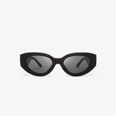 Shop Tory Burch Kira Cat-eye Sunglasses In Black/solid Grey