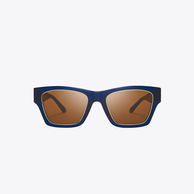 Shop Tory Burch Trace Sunglasses In Transparent Navy/solid Brown