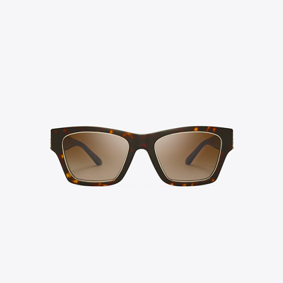 Shop Tory Burch Trace Sunglasses In Dark Tortoise/brown Gradient