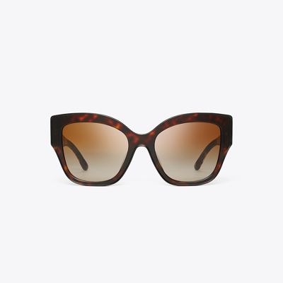 Shop Tory Burch Miller Oversized Butterfly Sunglasses In Dark Tortoise/brown Gradient
