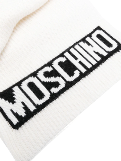 Shop Moschino Intarsia-logo Knit Scarf In Weiss