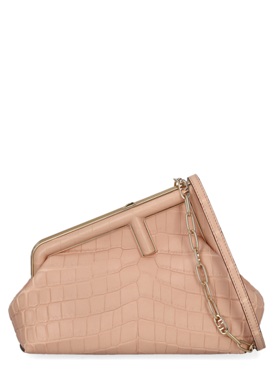 Shop Fendi Leather Clutch Bag In Pink