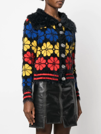 Shop Chopova Lowena Rile Floral-jacquard Knitted Cardigan In Schwarz