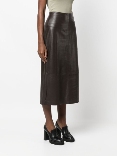 Shop Vince High-waisted Leather Skirt In Braun