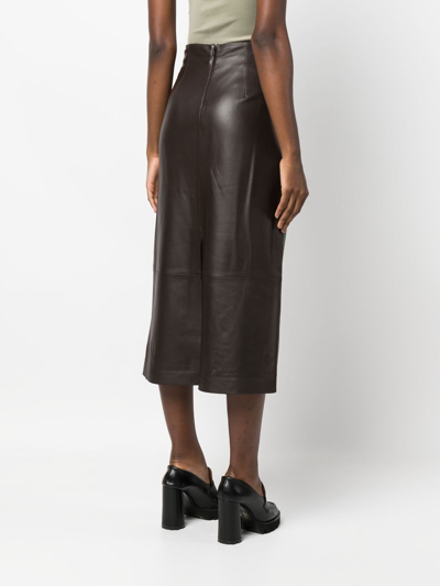 Shop Vince High-waisted Leather Skirt In Braun