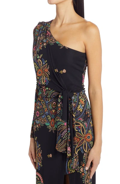Shop Etro Lulu Floral Print One-shoulder Maxi Dress In Black 1