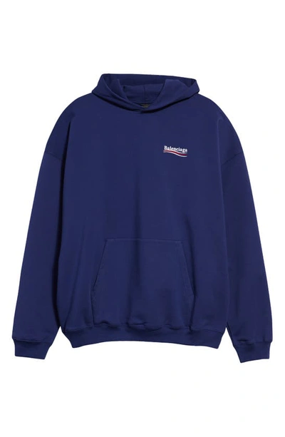 Balenciaga ' Campaign Embroidered Logo Oversize Cotton Hoodie In Blue |  ModeSens