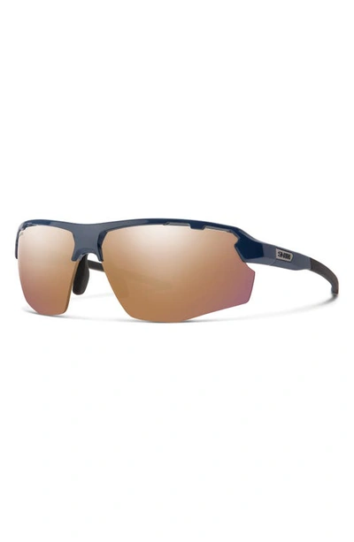 Shop Smith Resolve Photochromic 70mm Chromapop™ Oversize Shield Sunglasses In French Navy / Rose Gold Mirror