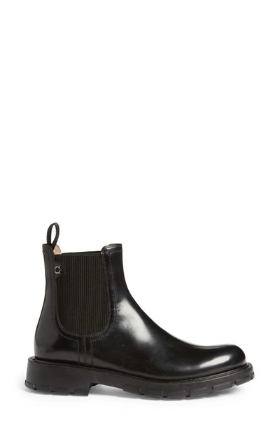 Shop Ferragamo Iago Lug Sole Chelsea Boot In Nero