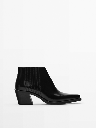 Shop Massimo Dutti Leather High-heel Chelsea Boots In Black