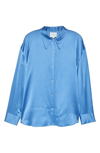 Shop Vince Shaped Collar Silk Button-up Blouse In Palisade