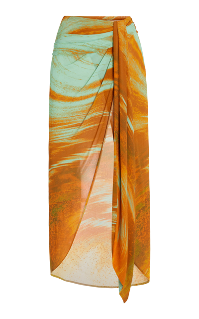 Shop Jonathan Simkhai Gwena Marble-printed Jersey Skirt