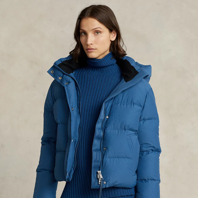 Shop Ralph Lauren Water-resistant Down Hooded Jacket In Indigo Blue
