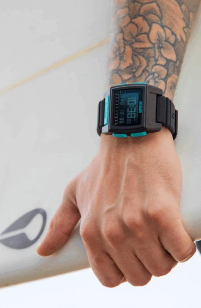 Shop Nixon Base Tide Pro Digital Silicone Strap Watch, 42mm In All Black / Blue