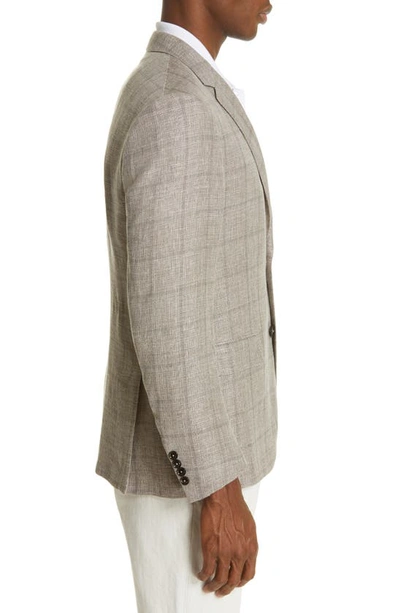Shop Ermenegildo Zegna Milano Classic Fit Windowpane Linen Blend Sport Coat In Tan