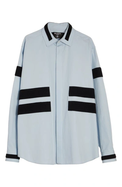 Balmain Hook And Loop Tape-strap Relaxed-fit Cotton Shirt In Light Blue