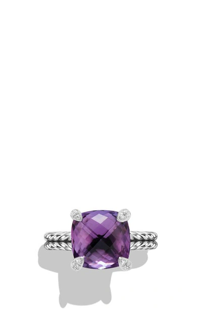 Shop David Yurman Châtelaine Ring With Semiprecious Stone And Diamonds In Silver/ Amethyst