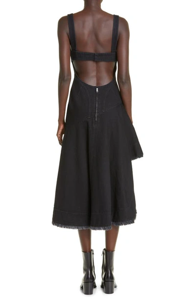Shop Alexander Mcqueen Asymmetric Denim Dress In Black