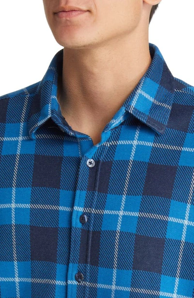 Shop Stone Rose Plaid Jacquard Dip Dye Knit Button-up Shirt In Navy