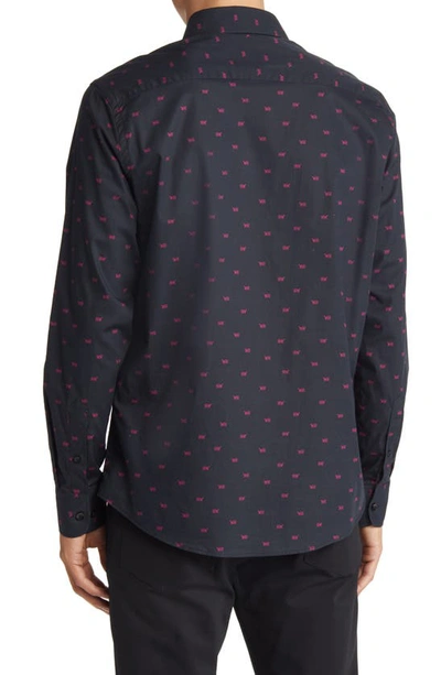 Shop Stone Rose Tiger Print Stretch Cotton Button-up Shirt In Black