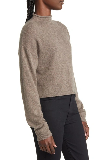 Shop Reformation Recycled Cashmere Blend Crop Roll Neck Sweater In Cocoa