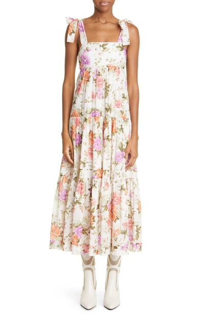 Shop Zimmermann Pattie Tie Shoulder Cotton Maxi Dress In Cream Floral