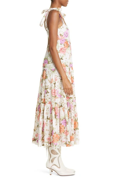 Shop Zimmermann Pattie Tie Shoulder Cotton Maxi Dress In Cream Floral