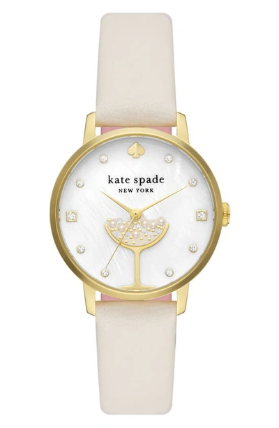 Shop Kate Spade Metro Leather Strap Watch, 34mm In Gold/ Cream