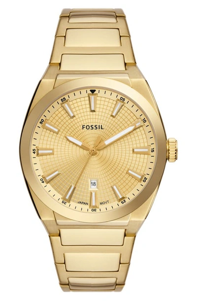 Fossil Men's Everett Three-hand Date Gold-tone Stainless Steel Bracelet Watch, 42mm In Gold