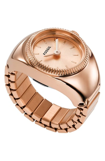Fossil Women's Ring Watch Two-hand Rose Gold-tone Stainless Steel Bracelet Watch, 15mm In Rose Gold
