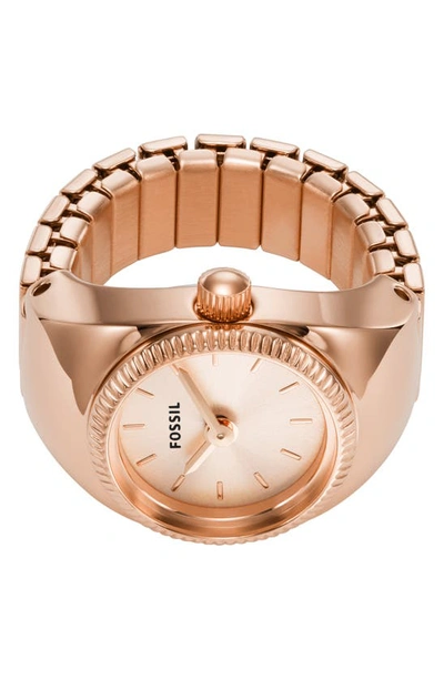 Fossil Women's Ring Watch Two-hand Rose Gold-tone Stainless Steel Bracelet Watch, 15mm In Rose Gold