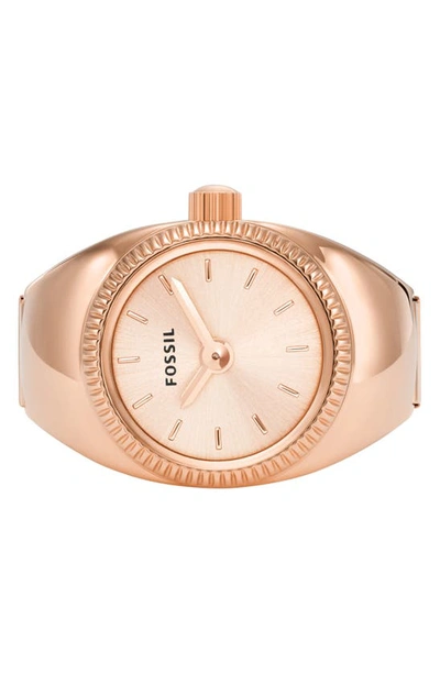 Fossil Women's Ring Watch Two-hand Rose Gold-tone Stainless Steel Bracelet Watch, 15mm In Rose Gold